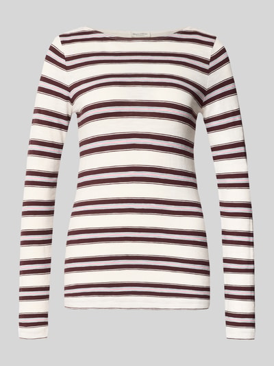 Produktfoto, Regular Fit Langarmshirt aus reiner Baumwolle von Marc O'Polo, cremefarben mit braunen Streifen, glatte Textur, Damen Langarmshirt von Marc O'Polo