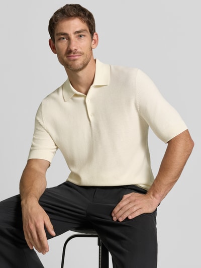 Matinique Slim fit poloshirt van katoenmix in tricotlook Offwhite - 3