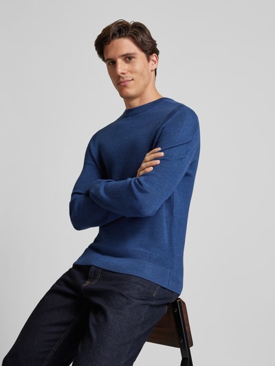 Brax Gebreide pullover met labeldetail, model 'ROY' Blauw - 3