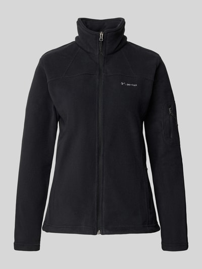 Produktfoto, schwarze Damen Fleecejacke von Columbia, Slim Fit, Stehkragen, Reißverschluss, Modell 'Fast Trek™ II', Label-Detail, Ärmeltasche, Reißverschlusstaschen, elastische Abschlüsse, Maße S: Rückenlänge 63 cm, Schulterbreite 40 cm, Brustweite 45 cm, Ärmellänge 62 cm