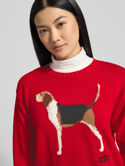 Lauren Ralph Lauren Sweter z dzianiny z motywem i okrągłym dekoltem model ‘RIEDNEE’ Czerwony melanż 3