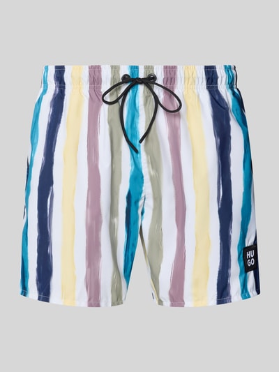 Produktfoto, Badeshorts aus schnell trocknendem Material Modell 'DINO' von HUGO mit buntem Allover-Muster, Tunnelzugbund, Logo-Detail, Regular Fit