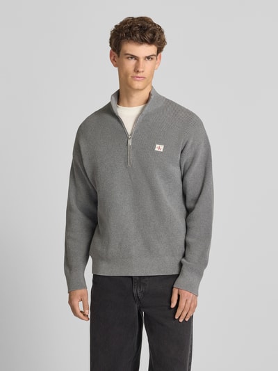 Calvin Klein Jeans Loose Fit Troyer mit gerippten Abschlüssen Mittelgrau 4