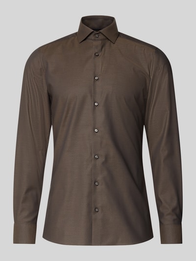 Produktfoto, Slim Fit Businesshemd aus Baumwolle mit Kentkragen von OLYMP Level Five im Braunton, dezentes Muster, glatte Textur, Knopfleiste, Herren, Baumwoll-Elasthan-Mix, Rückenlänge 81 cm, Schulterbreite 44 cm, Ärmellänge 67 cm