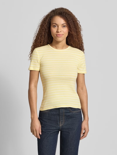 PIECES Slim Fit T-Shirt aus Baumwoll-Mix Modell 'RUKA' Hellgelb 4