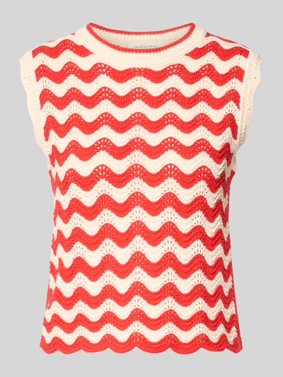 Produktfoto, Pullunder im Allover-Look mit Wellensaum von Christian Berg Woman, rot-weiß gemustert, Rundhalsausschnitt, Regular Fit, feine Stricktextur