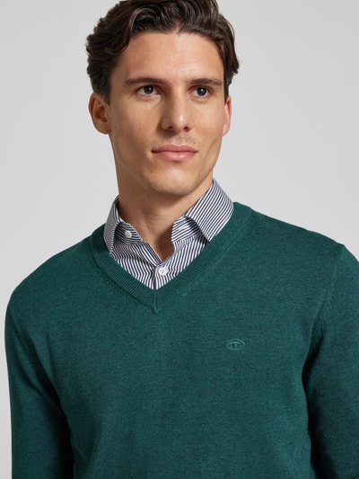 Tom Tailor Gebreide pullover met labelstitching, model 'BASIC'  Donkergroen - 3