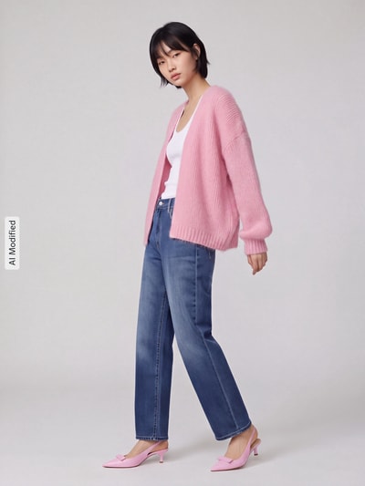 VERO MODA Loose Fit Strickjacke mit Ballonärmeln Modell 'MAYBE' Pink 1
