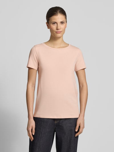 Vrouwenmodel draagt Slim Fit T-Shirt uit katoenmix model 'MULTIB' van Weekend Max Mara, effen, labelstiksel, ronde hals, korte mouw, voorkant volledige lichaamsweergave