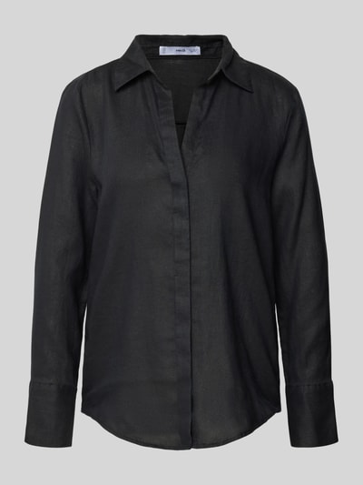 MANGO Regular Fit Leinenbluse mit Hemdblusenkragen Black 2