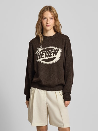 Review Gebreide pullover met labelprint Donkerbruin gemêleerd - 4