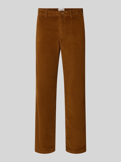 Produktfoto, Regular Fit Cordhose mit Eingrifftaschen von JACK & JONES in Braun, Baumwoll-Elasthan-Mix, feine Struktur, klare Linien