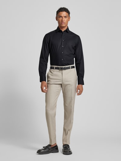 OLYMP Modern fit zakelijk overhemd met borstzak, model 'Global' Zwart - 1