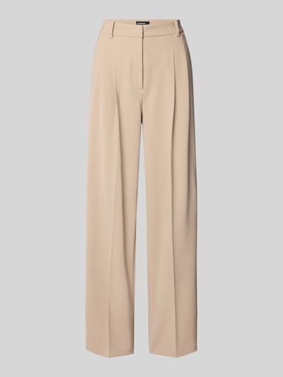 Productfoto, Wide Fit stoffen broek met achterzakken Modell 'Emilie' van Cambio, persvouwen, haak- en ritssluiting, beige kleur, gladde textuur