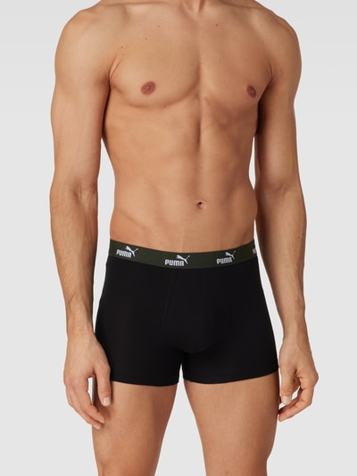 Puma Boxershort met logo in band in een set van 4 stuks, model 'Puma Solid Boxer 4P' Olijfgroen - 1