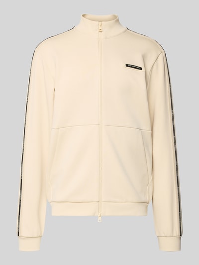 Produktfoto, Sweatjacke mit Stehkragen und Zweiwege-Reißverschluss von EA7 Emporio Armani, cremefarben, Regular Fit, Eingrifftaschen, Label-Detail, glatte Textur