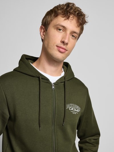 Jack & Jones Sweatjack met capuchon en labelprint, model 'MAKOTO' Donkergroen - 3