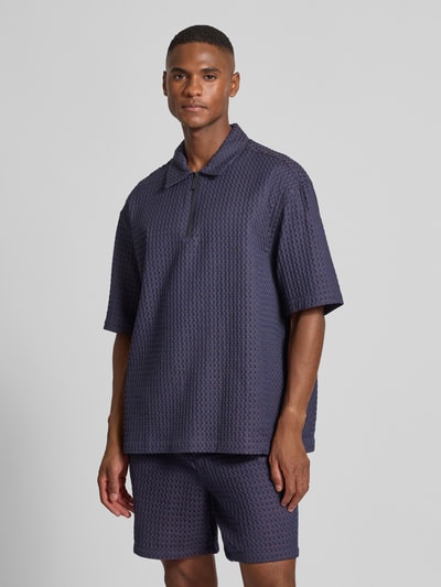 Les Deux Regular Fit Poloshirt mit Strukturmuster Modell 'Lenny' Marine 4