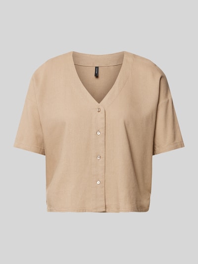 Vero Moda Blouse met V-hals van een mix van viscose en linnen, model 'JESMILO' Lichtbruin - 2