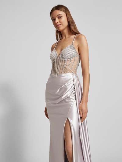 Luxuar Abendkleid mit Strasssteinbesatz Silber 3