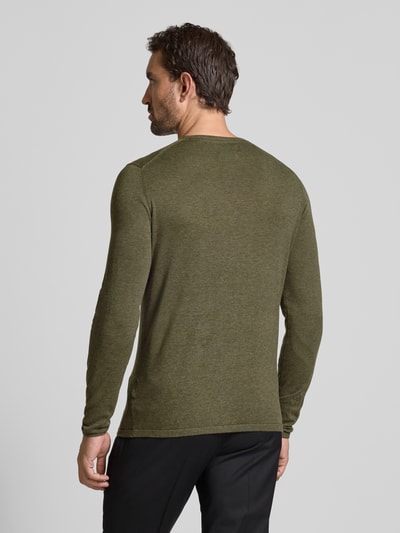 Christian Berg Men Regular fit pullover van puur katoen in gebreide look Kaki gemêleerd - 5