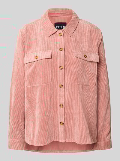 Pieces Bluzka koszulowa o luźnym kroju z imitacji sztruksu model ‘EFFI’ Różowawy 2