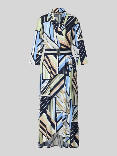 Produktfoto, Regular Fit Maxikleid in Wickel-Optik von Betty Barclay, elastyczna mieszanka materiałów, kopertowy styl, szalowy kołnierz, rękaw o dł. 3/4, dekolt w serek, taliowany krój, odpinany pasek, długość tyłu w rozmiarze 36: 128 cm, szerokość w rozmiarze 36: 31 cm, długość rękawów w rozmiarze 36: 46 cm, geometryczne wzory, miękka tekstura, pastelowe i ciemne kolory.