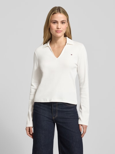 Tommy Hilfiger Slim Fit Langarmshirt aus reiner Baumwolle mit Polokragen Ecru 4
