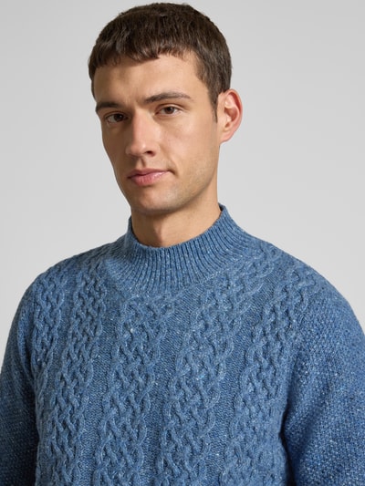 Fynch-Hatton Wollpullover mit Zopfmuster und Alpaka-Anteil Hellblau 3