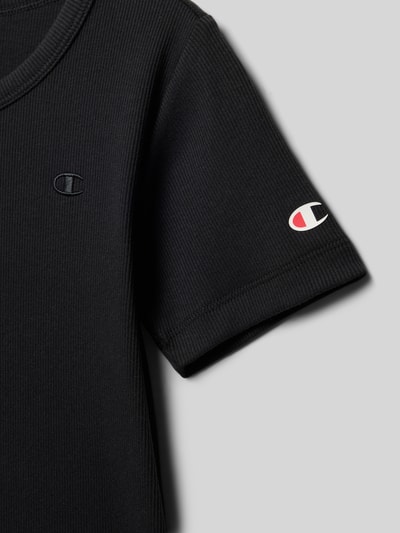Productfoto, Regular Fit T-Shirt mit Logo-Stitching van CHAMPION, elastische katoenmix, ronde hals, zwarte kleur, fijne ribstructuur