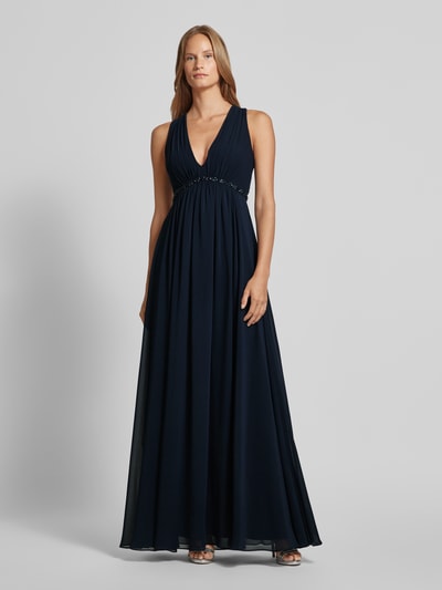 Jake*s Cocktail Abendkleid mit V-Ausschnitt Marine Melange 4