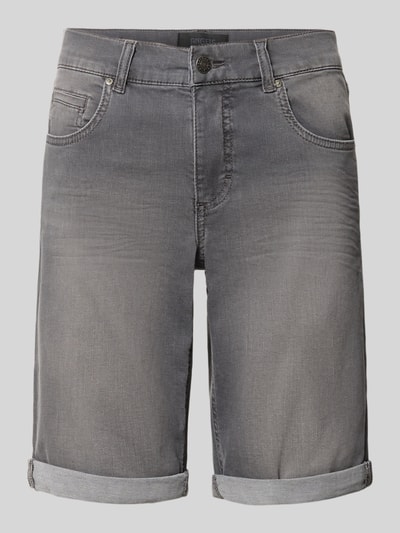 Produktfoto, Jeansshorts mit Eingrifftaschen von Angels, grauer Baumwoll-Elasthan-Mix, Regular Fit, umgeschlagener Saum, glatte Textur.