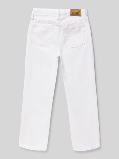 Productfoto, Straight Fit Jeans aus reiner Baumwolle van Polo Ralph Lauren Kids in effen wit twill met labelpatch, studs, riemlussen, 5-pocketmodel, high waist en verstelbare wijdte