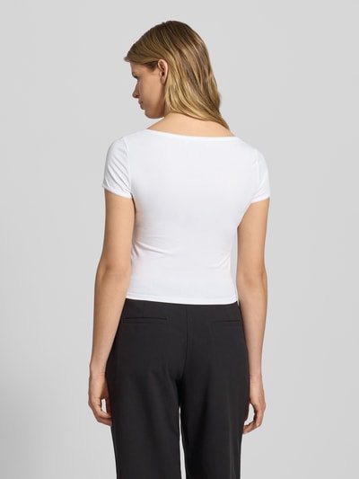 Review T-shirt krótki z dekoltem w serek Biały 5