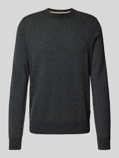 BOSS Gebreide pullover met ribboorden, model 'Eltoro' Zwart - 2