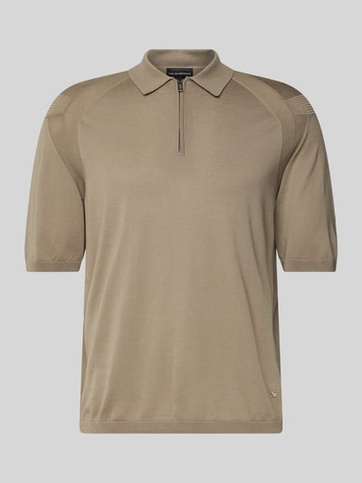 Emporio Armani Slim Fit Poloshirt mit Reißverschluss und Seiden-Anteil Taupe 2