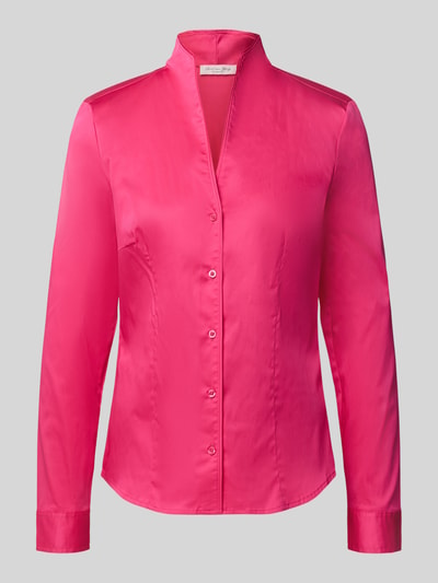 Produktfoto, Regular Fit Hemdbluse aus Baumwoll-Mix von Christian Berg Woman in kräftigem Pink mit Stehkragen und durchgehender Knopfleiste, taillierte Passform, Langarm, glatte Textur, elastischer Baumwoll-Mix