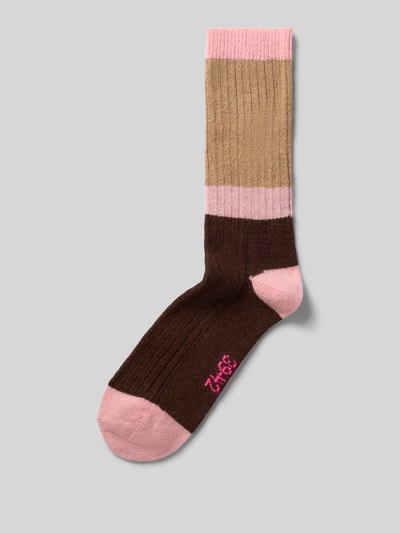 Productfoto, Sokken met katoen-aandeel van UNIO HAMBURG in rib structuur, colour-blocking design in bruin, beige en roze, elastische mix