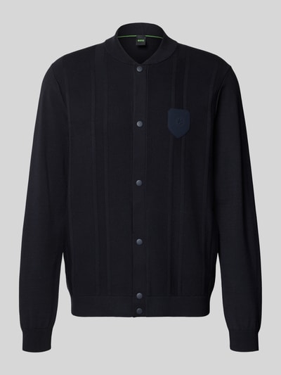 Produktfoto, Regular Fit Strickjacke aus Viskose-Mix Modell 'KN_BB BC LUX FZ' von BOSS Green, krój regular fit, jednokolorowy, zatrzaski, naszywka z logo, kołnierz college, długi rękaw, prążkowane wykończenia, wpuszczane kieszenie, prążkowana dzianina, mieszanka wiskozy