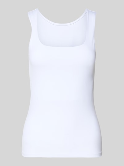 Produktfoto, Slim Fit Tank Top mit U-Ausschnitt Modell 'LULA' von Pieces, Damen Tank Top in Optik: Unifarben, Passform: Slim-Fit, breite Träger, glattes weißes Material