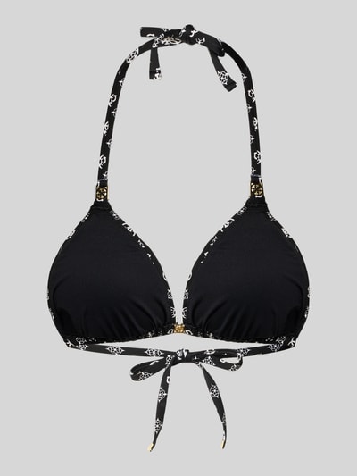 Produktfoto, schwarzes Bikini-Oberteil in Triangel-Form Modell 'SOLEIL' von Guess, feiner Material-Mix mit Stretch, dezenter Glanz, Schnürung