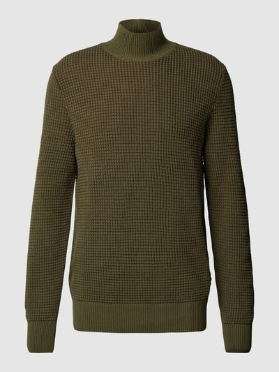 BOSS Sweter z dzianiny ze stójką model ‘Maurelio’ Oliwkowy 2