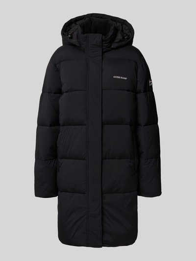 Guess Jeans Płaszcz pikowany z kapturem i logo Czarny 2