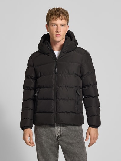 Superdry Kurtka pikowana z wyhaftowanym logo i kapturem Czarny 4