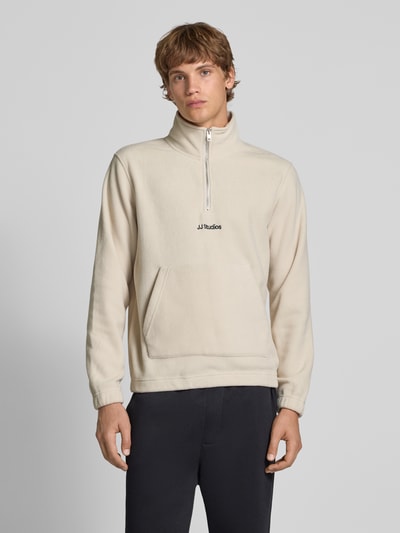 Jack & Jones Fleecepullover mit Känguru-Tasche Modell 'SOHO HALFZIP FLEECE' Offwhite 4
