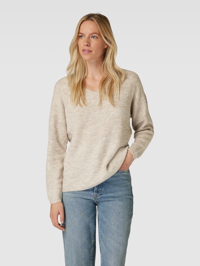 Vero Moda Strickpullover mit Strukturmuster Modell 'CREWLEFILE' Ecru Melange 4