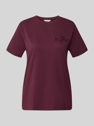 Produktfoto, regular fit t-shirt van puur katoen van GANT dames, effen bordeauxrood, ronde hals, zachte textuur