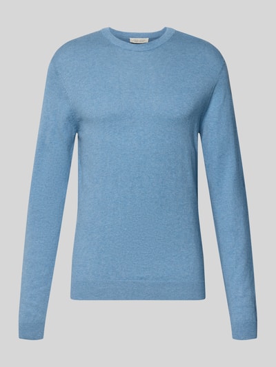 Produktfoto, Regular Fit Strickpullover aus Baumwoll-Mix mit Kaschmir-Anteil von Casual Friday, lichtblauw, Tricotlook, ribboorden, met lange mouwen, ronde hals, label-embleem, Ruglengte maat M 70 cm, mouwlengte maat M 51 cm.