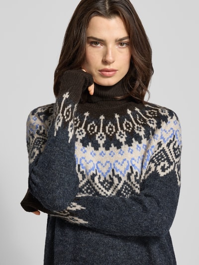 FREE/QUENT Gebreide jurk met col, model 'Merla' Donkerbruin - 3