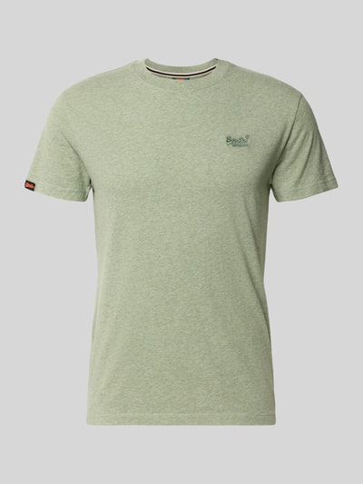 Produktfoto, Regular Fit T-Shirt mit Logo-Stitching von Superdry aus reiner Baumwolle in Hellgrün, Rundhalsausschnitt, glatte Textur